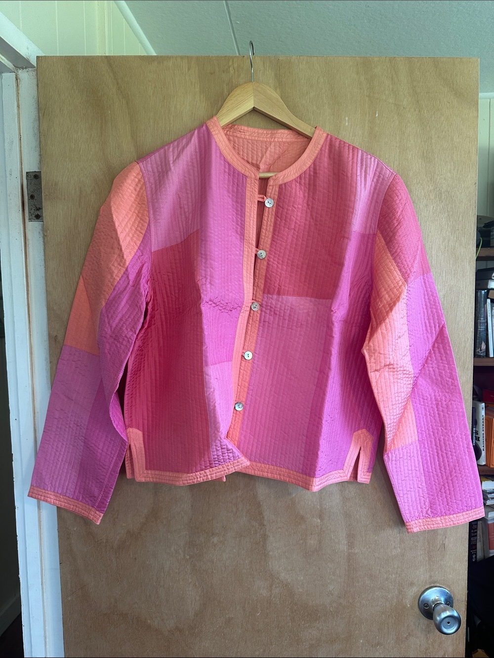 Pink Patchwork Quilted Jacket - Women's Lightweight Coat